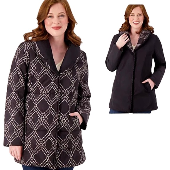 dennis basso Jackets & Blazers - Dennis Basso Reversible Print to Solid Water Resistant Jacket NWOT BLK/ST SIZE L